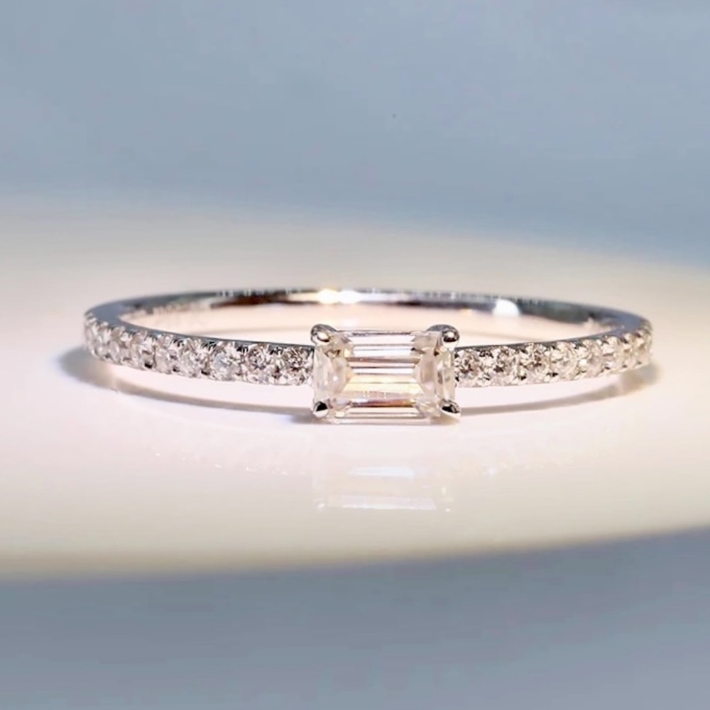 Emerald Cut SONA Diamond Half Eternity 925 Sterling Silver Stacking Ring